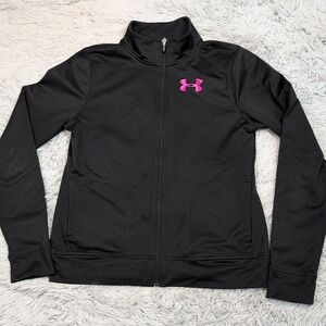 Under Armour Sweatshirt Womens M Black Pink Zip Up Athletic Activewear Pockets